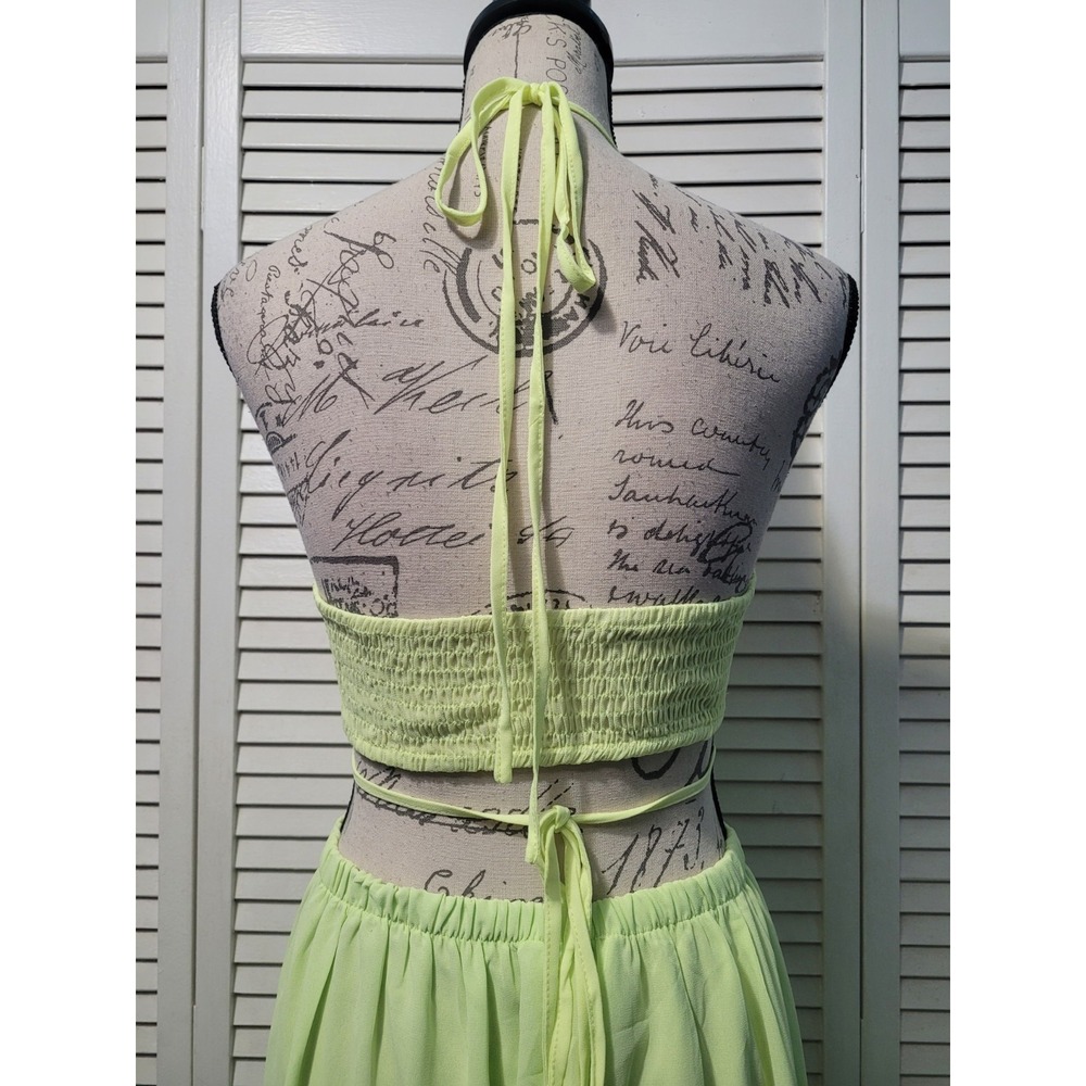 Fashion Nova Beach Views Chiffon Jumpsuit Women's Size XL Lime Halter Wide Leg - Picture 6 of 14